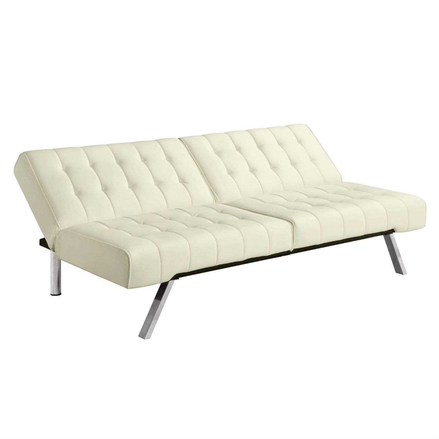 Split back Modern Futon Style Sleeper Sofa Bed in Vanilla Faux Leather 71 x 36.5 x 31.1 inches