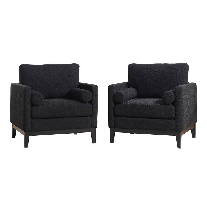 Roomfitters Boucle Accent Chair, Modern Farmhouse Armchair with Natural Wood Base and Bolster Pillows for Living Room or Office