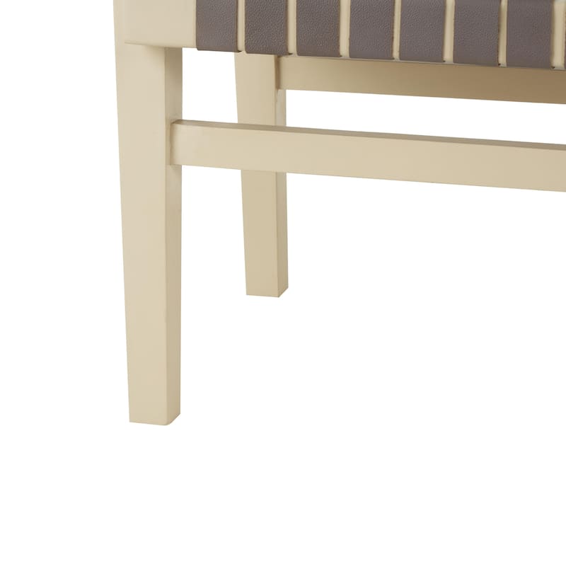 Leather Handmade Woven Seat Home Bench with Beige Wood Base - Brown or Dark Brown - Roche River Decor