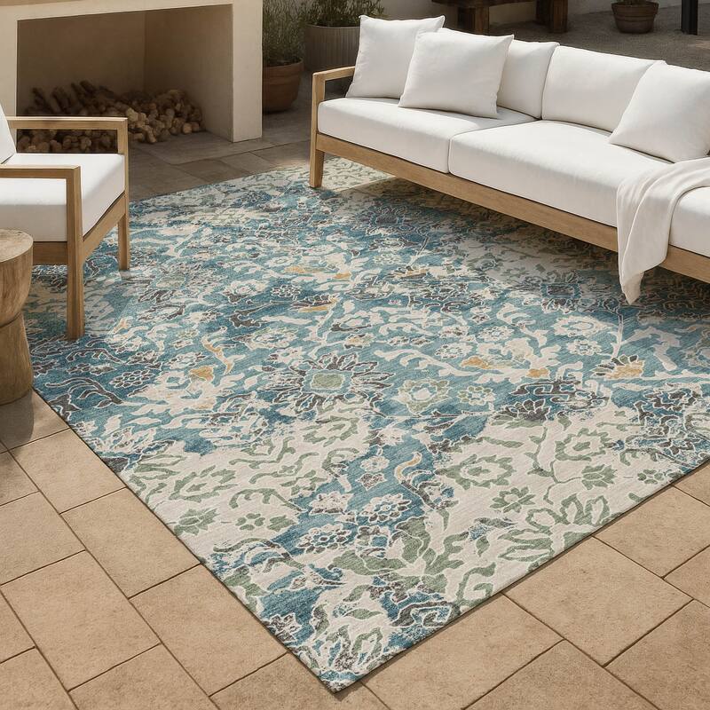Machine Washable Indoor/ Outdoor Global Avon Chantille Rug - Teal - 5' x 7'6"