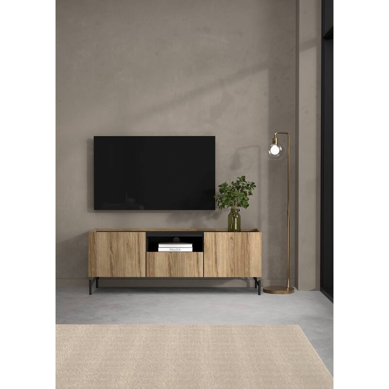 Carson Carrington Bergen TV Stand with 2 doors and 1 drawer, Catania Oak / Matte Black
