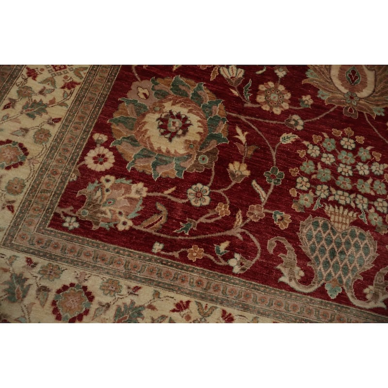 Hand Knotted Oriental 100% Wool Carpet Traditional All-Over Red Ziegler Area Rug - 11' 10'' X 9' 0''