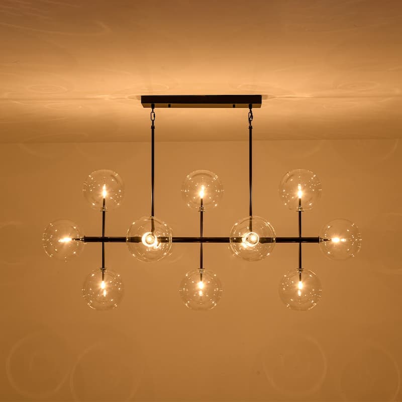 Glam 12-Light Linear Clear Glass Bubble Sputnik Island Chandelier