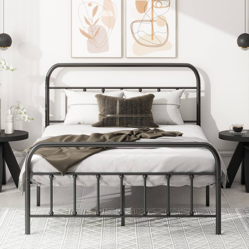 Metal Platform Bed Frame with Headboard and Footboard, Heavy Duty Slat Support/Underbed Storage Space, Vintage Style