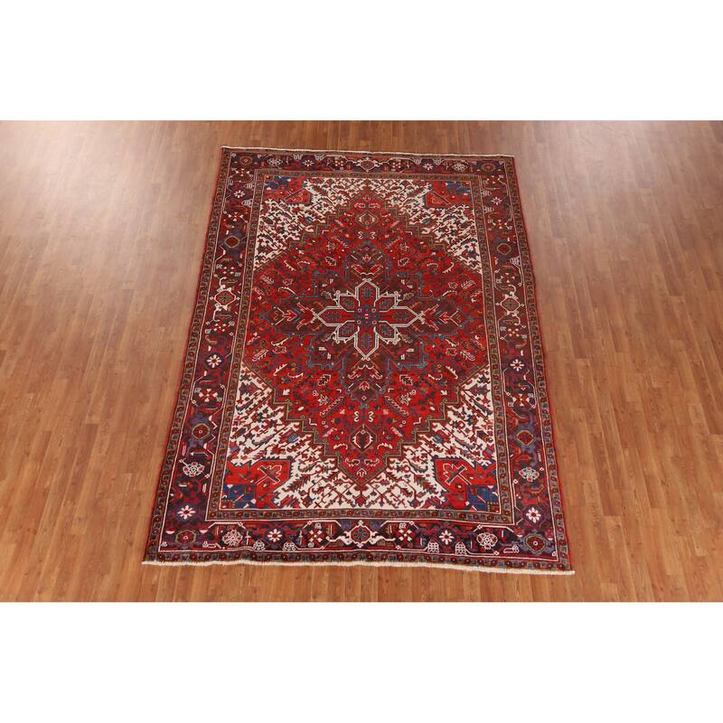 Hand Knotted Oriental 100% Wool Carpet Traditional Medallion Red Heriz Area Rug - 10' 4'' X 7' 1''