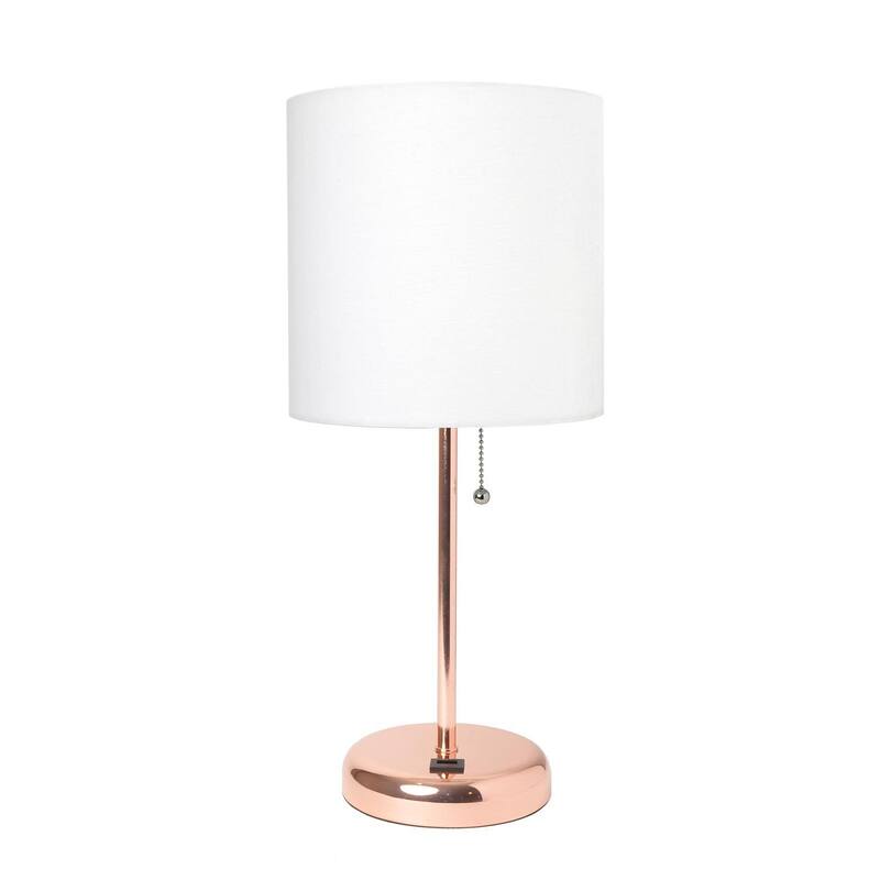 19.5 in. Rose Gold Finish Table Lamp with White Shade, Durable Stick Lamp for End/Side Tables