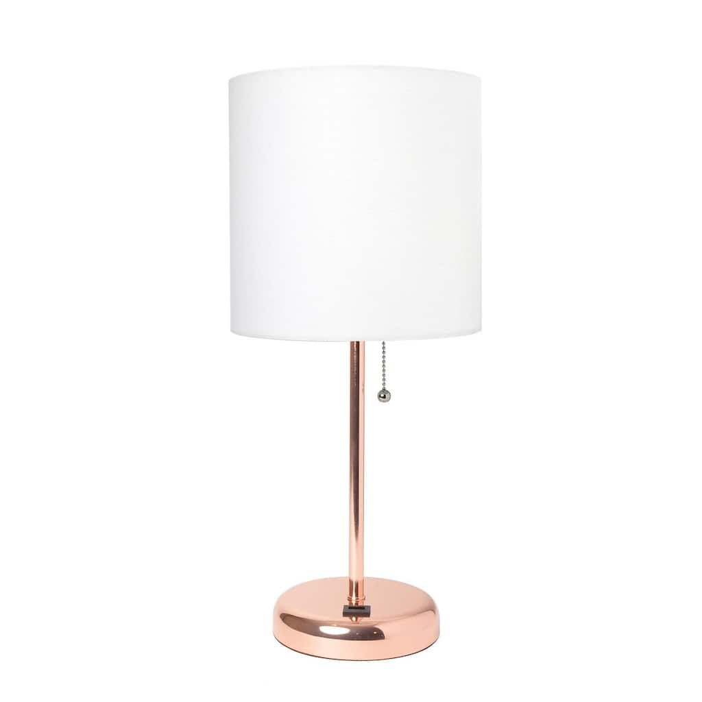 19.5 in. Rose Gold Finish Table Lamp with White Shade, Durable Stick Lamp for End/Side Tables