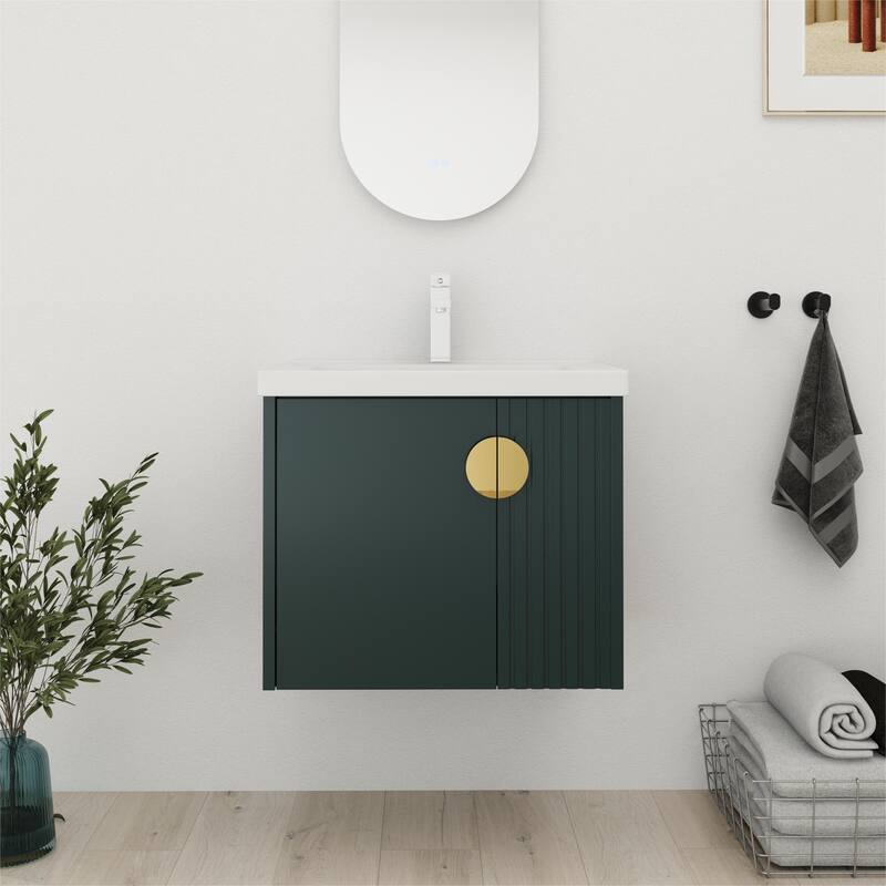 Bathroom Vanity With Sink In 24/28 Inch, Floating Bathroom Vanity With Soft Close Door - 23.8"W x 18.5"D x 20.7"H - Green