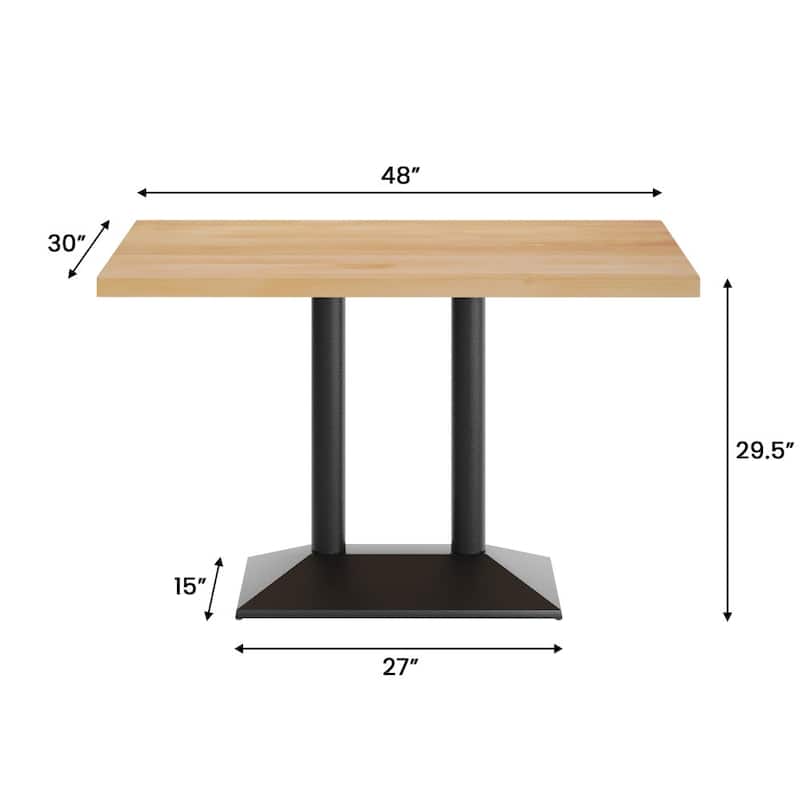 Rectangular Solid Wood Tabletop w/ 27" x 15" Two-Column Dining Height Table Base - 30"W x 48"D x 29.5"H