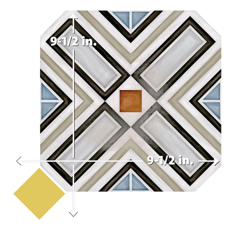 Merola Tile Vaudeville Octagon Deco Ritter with Taco Lima 7-7/8" x 7-7/8" Porcelain Floor and Wall Tile