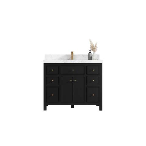 Willow Collections 42 x 22 Sonoma Reeded Single Bowl Sink Bathroom Vanity with Quartz or Marble Countertop