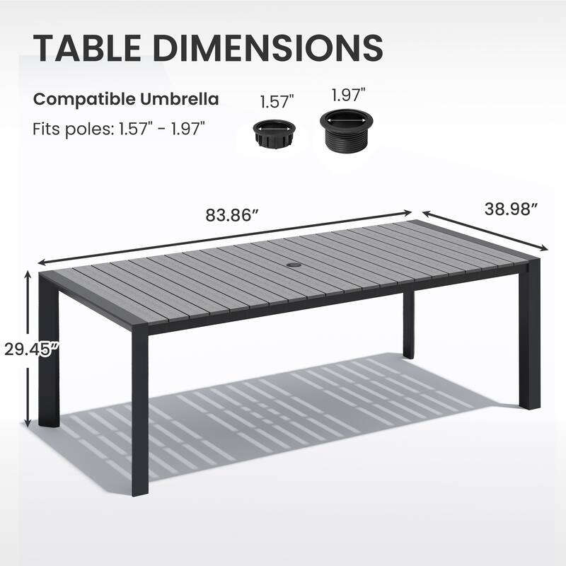 Outdoor All-Weather Aluminum Patio Rectangular Dining Table with Umbrella Hole