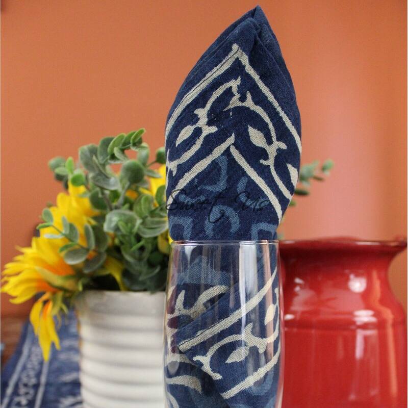 Regal Block Print Cotton Dabu Floral Tablecloth Collection - Set of 4 Napkins