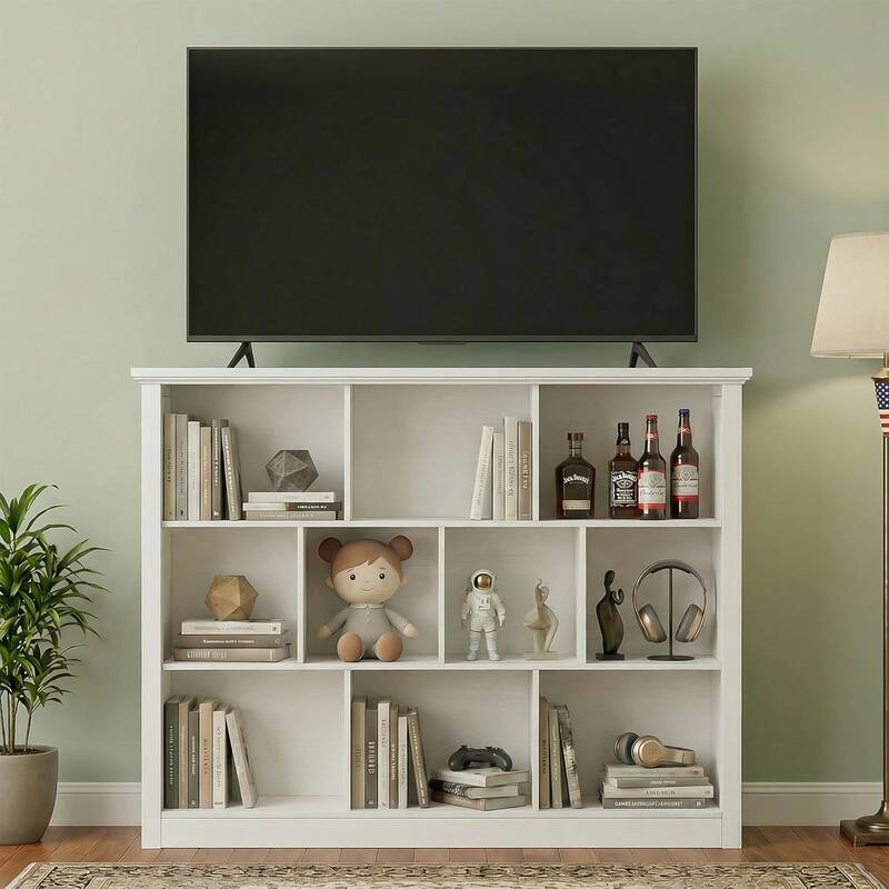 7/10 Cube Bookcase Organizer with Backpanel, 50" Wooden Storage Book Shelf for Living Room, Bedroom, Home Office, Kids Room