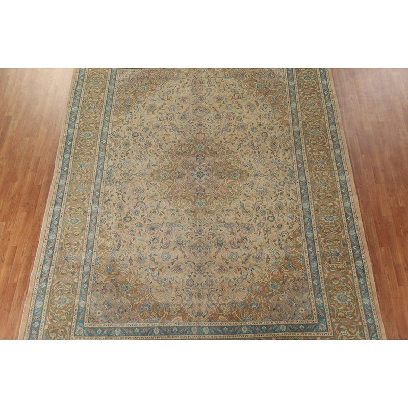 Floral Mashad Persian Antique Area Rug Hand-knotted Wool Carpet - 9'8" x 12'11"