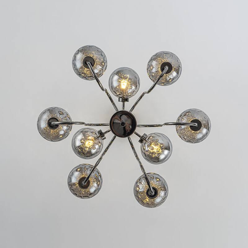 Art Deco 9-Light 2-Tier Smoked Water Glass Bubble Chandelier - 23.6in