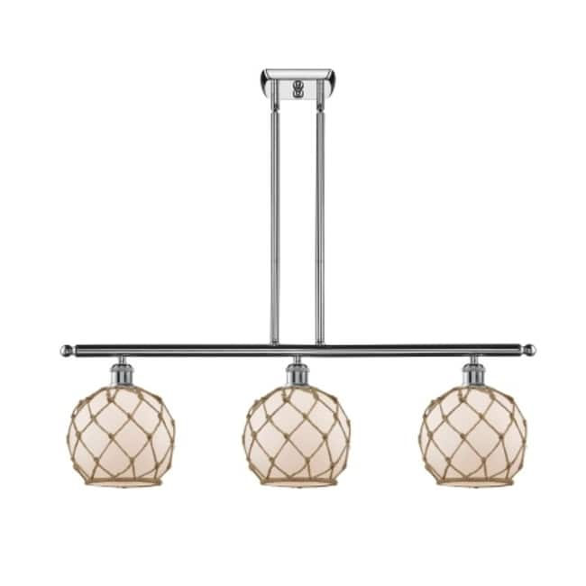 Innovations Lighting Farmhouse Rope 3 Light 36" Wide Linear Chandelier - Polished Chrome / White Glass with Brown Rope