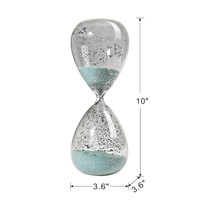 Set of 2, 10" Peleus 60-Minute Silvered Hourglass, Jade Sand