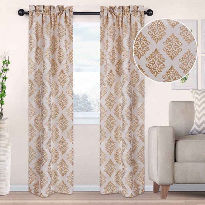 Superior Venetian Damask Jacquard Embroidered Washable Curtains, Set of 2 - 26" x 84" - Gold
