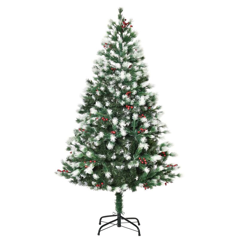HOMCOM Flocked Christmas Tree with Mistletoe, Xmas Unlit Christmas Tree with Stand
