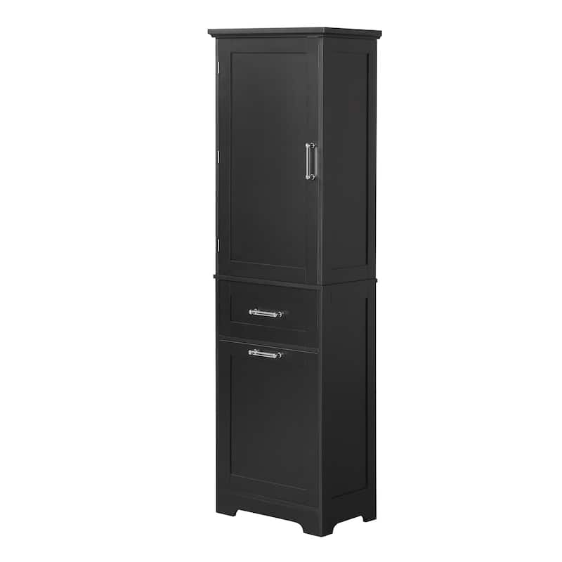 Tall Bathroom Storage Cabinet, Freestanding Storage Cabinet with Two Different Size Drawers and Adjustable Shelf