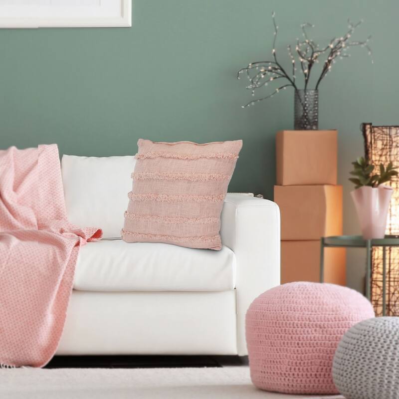 20" Blush Pink Solid Over Tufted Square Throw Pillow