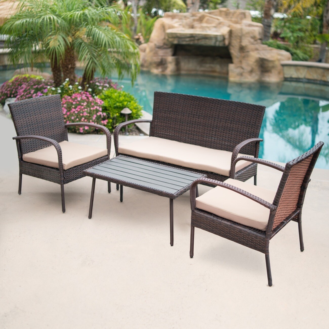 Shop Belleze 4 Pc Outdoor Patio Furniture Wicker Set Seat Cushion