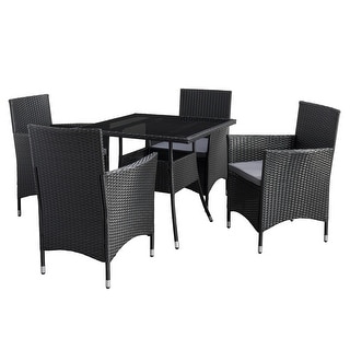 CorLiving Parksville Square Patio Dining Set - Black Finish/Ash Grey Cushions 5pc