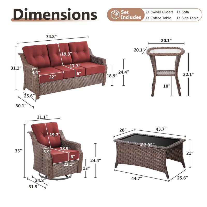 Artisan Patio Brown Wicker Sofa Conversation Set with 6-Inch Thick Cushions