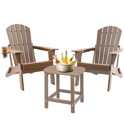 3-Piece Folding Adirondack Chairs with Side Table, HDPE Plastic Outdoor Chairs with Cup Holder
