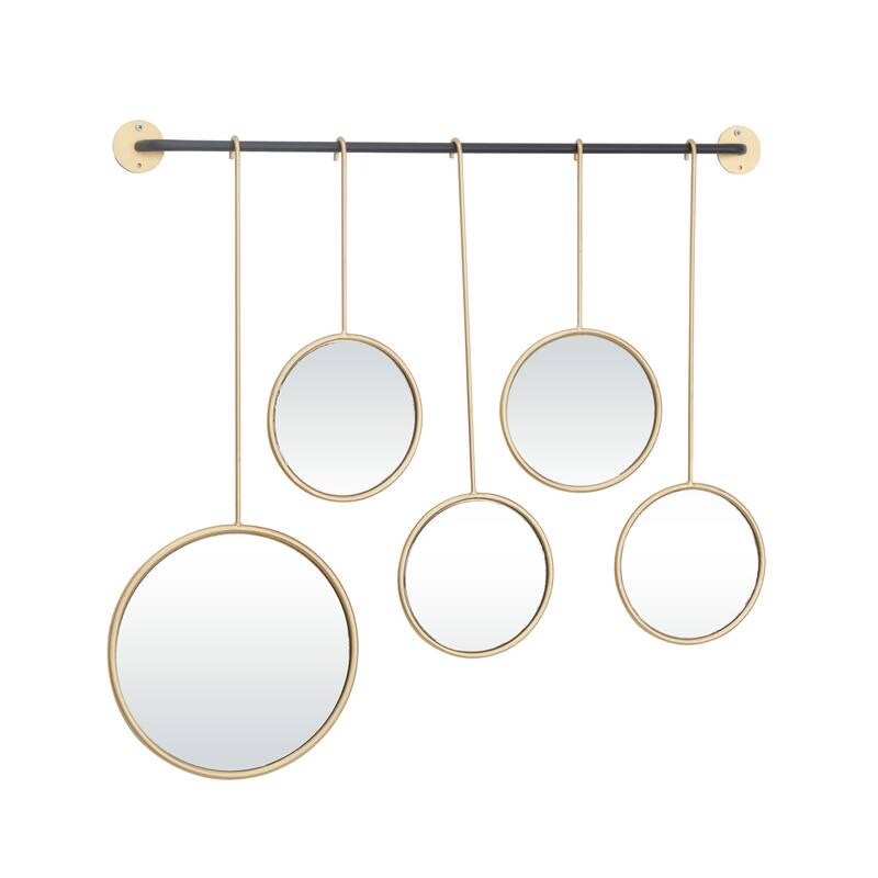 CosmoLiving by Cosmopolitan Gold Metal Wall Mirror with Hanging Rod - 25"W, 25"H
