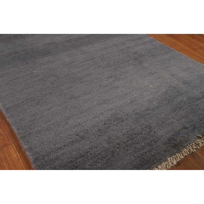 Gray Modern Gabbeh Oriental Runner Rug Handmade Solid Wool Carpet - 2'9"x 6'10"