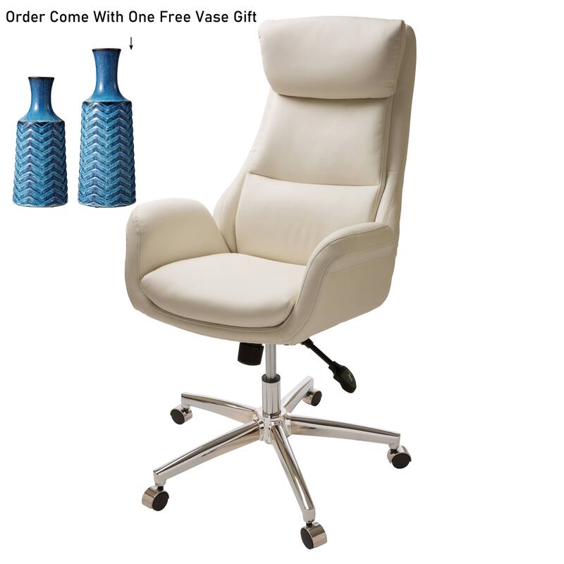 Glitzhome Modern High-Back Leatherette Adjustable 360-Degree Swivel Executive Office Chair-Come with a Free Vase - 1-Piece White