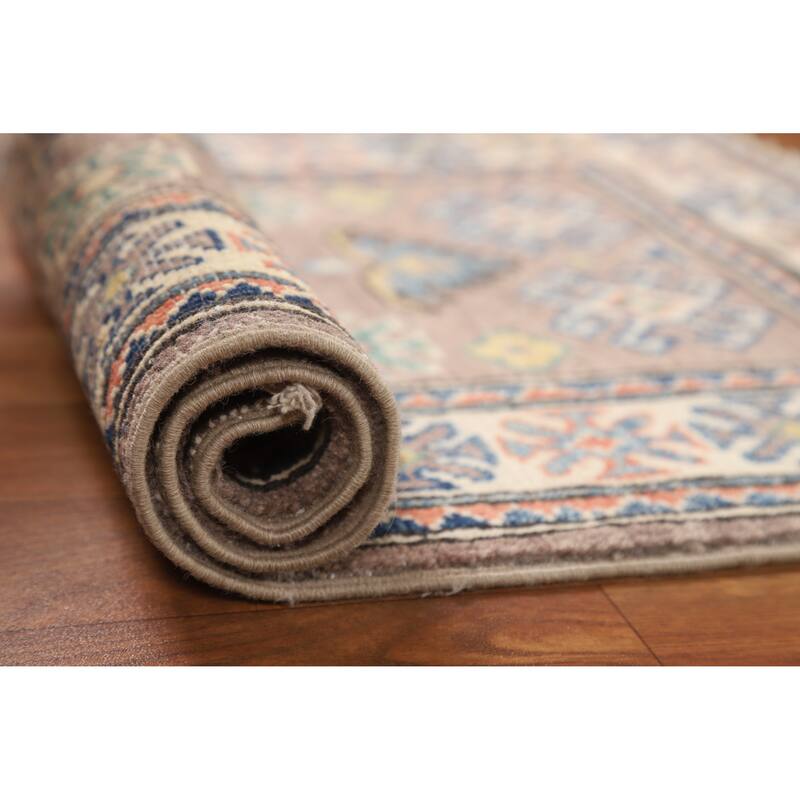 Hand Knotted Oriental 100% Wool Carpet Traditional Geometric Greys & Charcoal Kazak Area Rug - 3' 0'' X 2' 0''