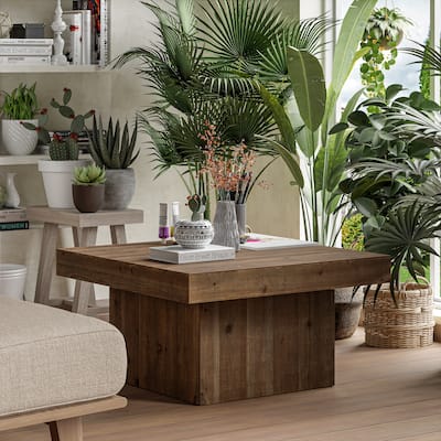 COZAYH Modern Farmhouse Wood Coffee Table, Rustic Square Sturdy Sofa Table for Family, Living Room, Lounge, Distressed