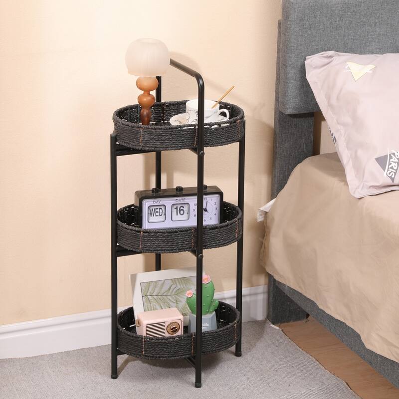 Anmytek 3 Tier Woven Storage Cart Black Organizer for Kitchen Bathroom Living Room - Black
