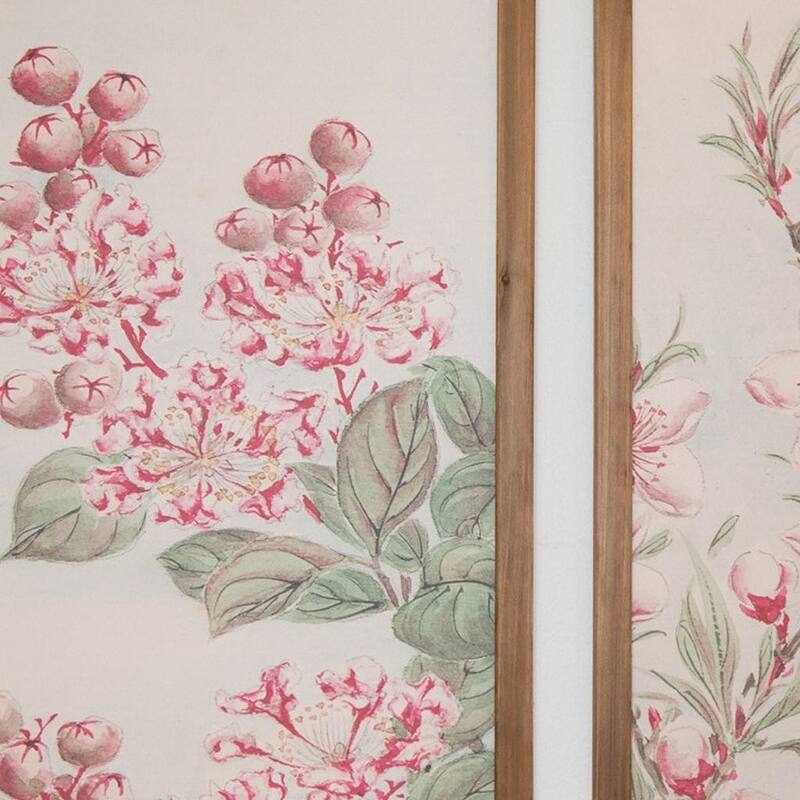 HomeRoots Set of Two Pink And Green Flower Floral Wood Framed Art