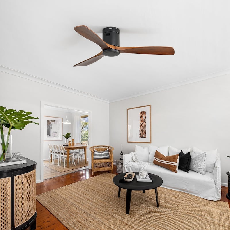 52 Inch Noiseless Flush Mount Ceiling Fan with Remote/Smart App Control,Dimmable Lights Optional,Reversible Motor