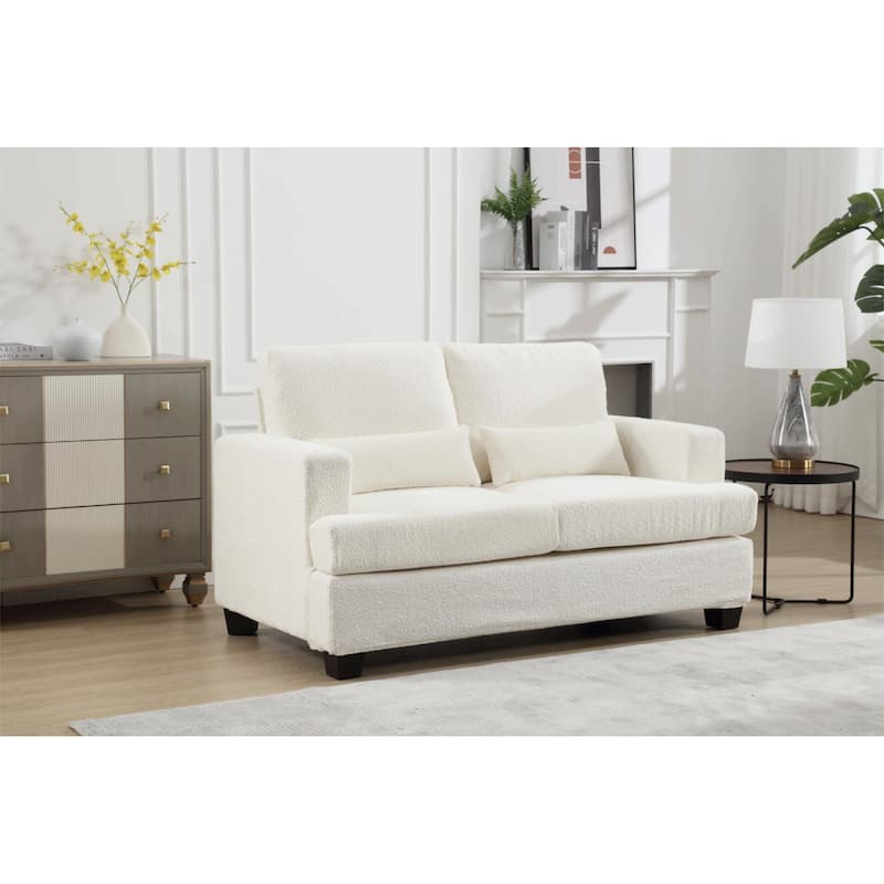 Velvet Upholstered Removable back Cushion Loveseat with 2pcs waist pillow