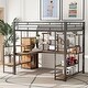 preview thumbnail 2 of 34, Full Size Metal Loft Bed with Small Wardrobe, L-shaped Built-in Desk, Storage Shelves & Storage Staircase, No Box Spring Needed