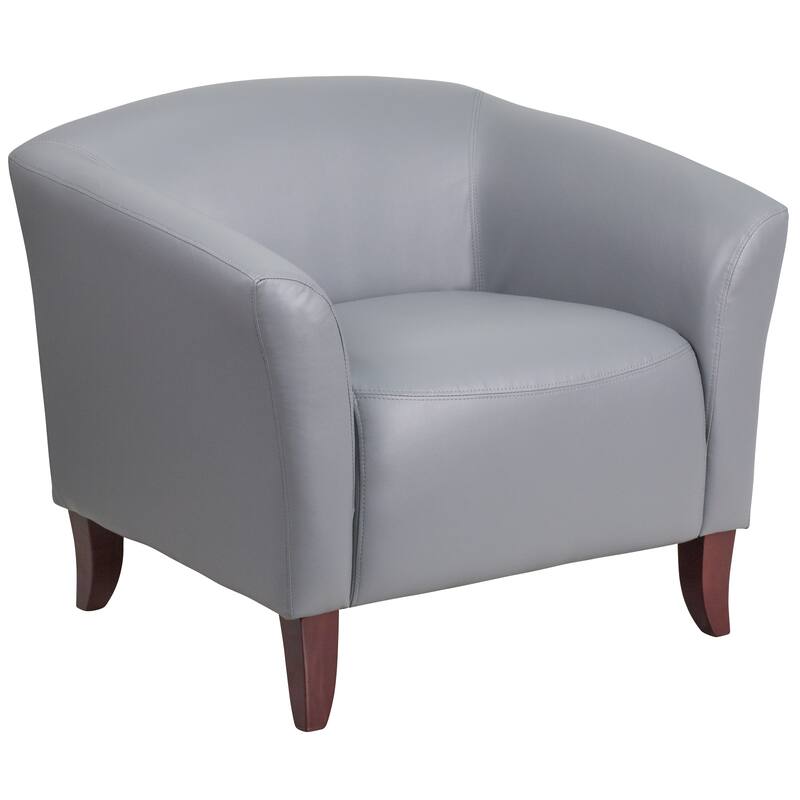 LeatherSoft Chair with Wood Feet - 33.5"W x 31"D x 29"H - Grey Faux Leather