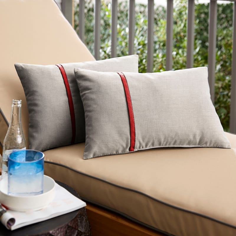 Sorra Home Sunbrella Outdoor Single Petite Flange Pillow Set of 2 - Sunbrella - Cast Silver/Canvas Jockey Red - 12 in H x 24 in W x 6 in D