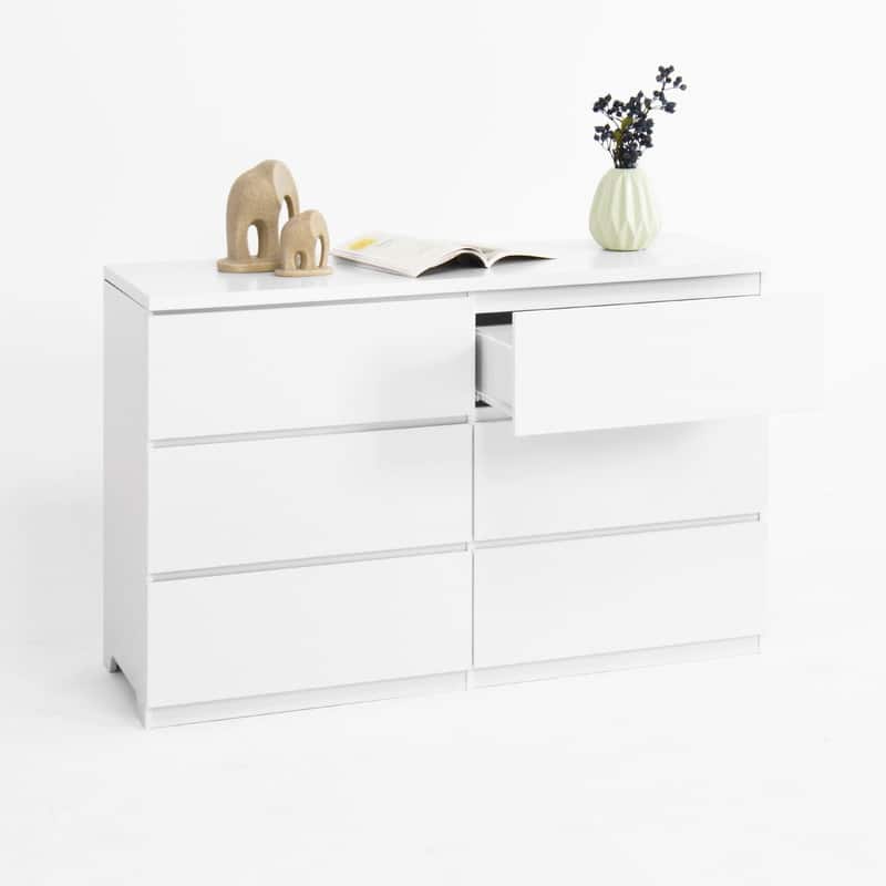 6-Drawer Wooden Storage Cabinet, Dresser & Clothes Organizer, Wide Storage Tower