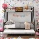 preview thumbnail 1 of 6, Twin Over FULL Metal Bunk Bed with Trundle 2-Side Ladder and Full-Length Guardrail, No Box Spring Needed Black+Brown