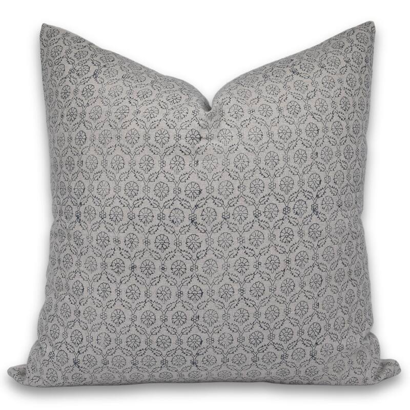 Fabdivine Polka Dots Grey Pure Linen Cushion Cover Soft, 12x20 Inches Handmade Block Print Bedroom or Farmhouse Décor, Shivri - Pillow Covers - Shehnaaz- Navy Blue - 12" x 20"
