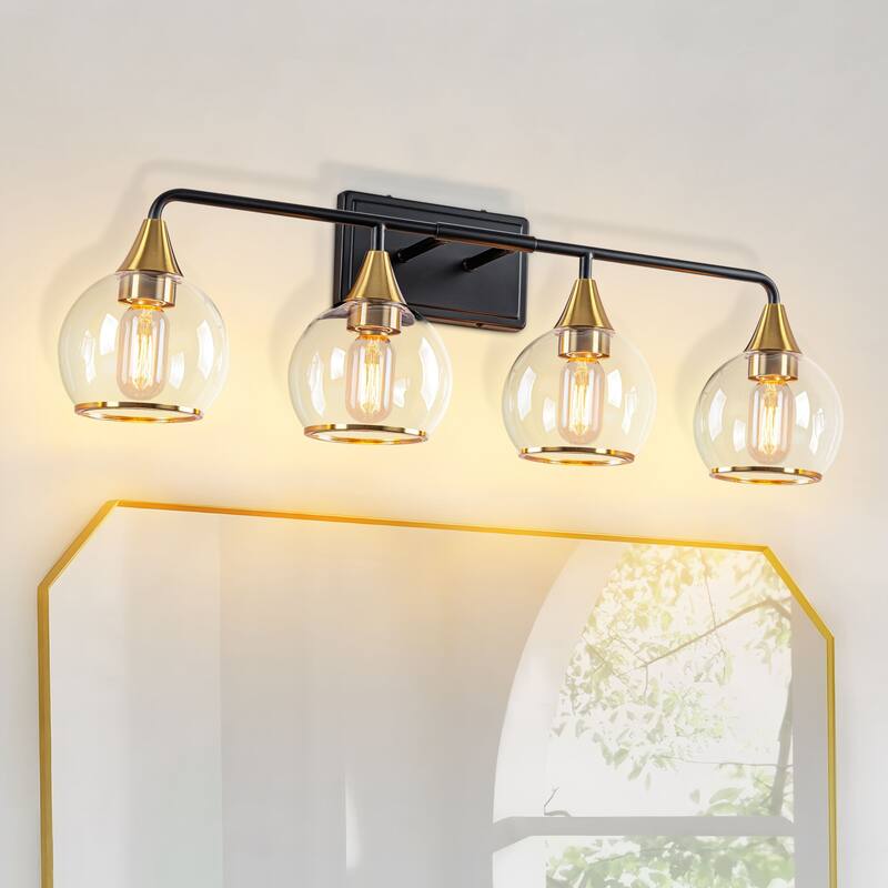 Starsky 3/4 Lights Modern Vanity Light Clear Globe Glass Shades - Black/Gold - 4-Light
