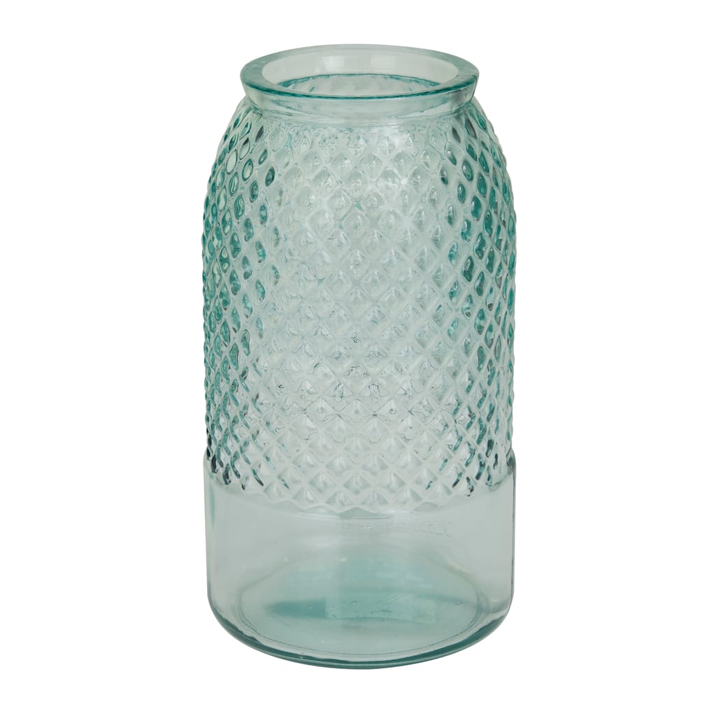 Blue Recycled Glass Spanish Decorative Vase - 6 x 6 x 11