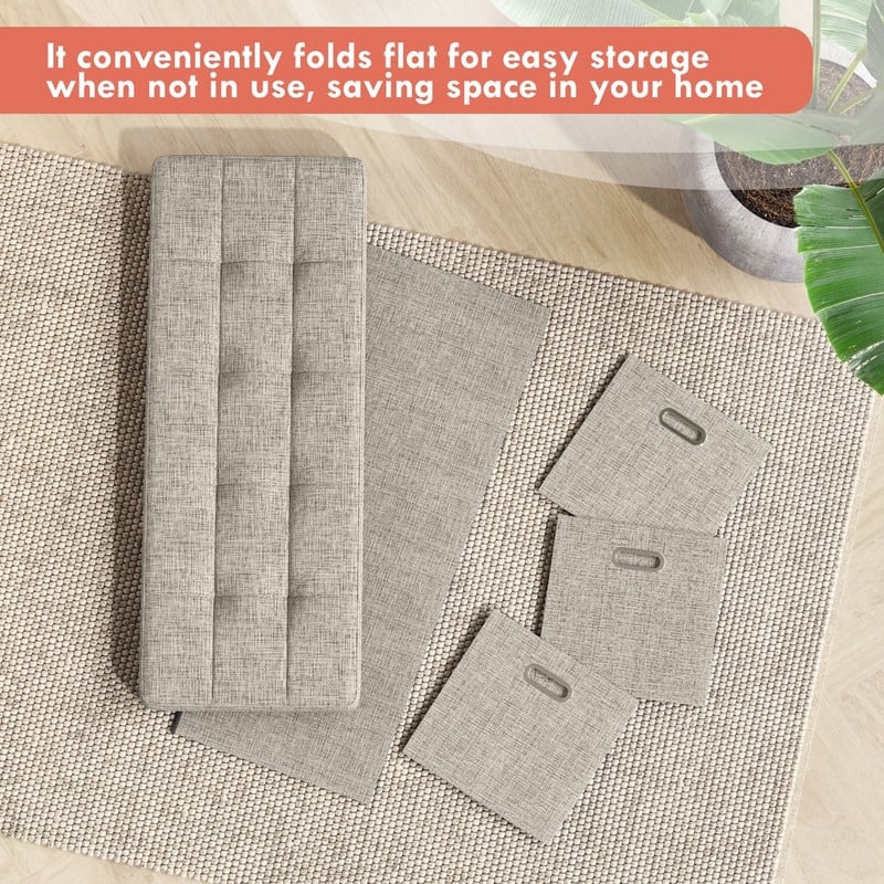 Foldable Linen Large Bench Storage Ottoman with 3 Drawer Cubes - 40"L