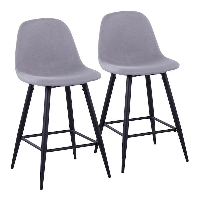 Lumisource Counter Stool in Black Metal and Blue Fabric, Set of 2 - 20"Lx17.25"Wx34.75"H