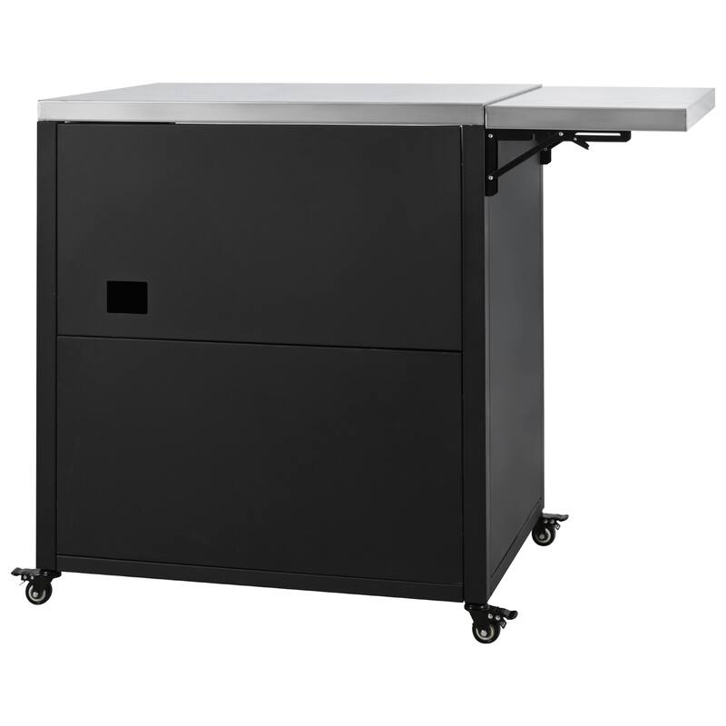 Outdoor Kitchen Cabinet with Foldable Steel Worktop, Wheels & Drawer